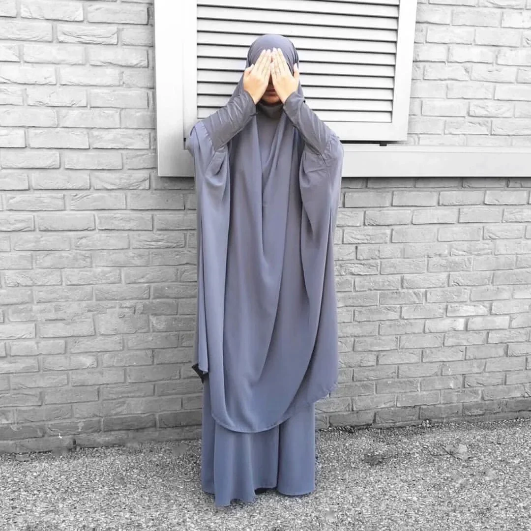Ramadan Eid Prayer Abaya 2 Piece Set Muslim Dress Abayas for Women Hijab Long Khimar and Skirt Sets Islam Clothes Niqab Djellaba