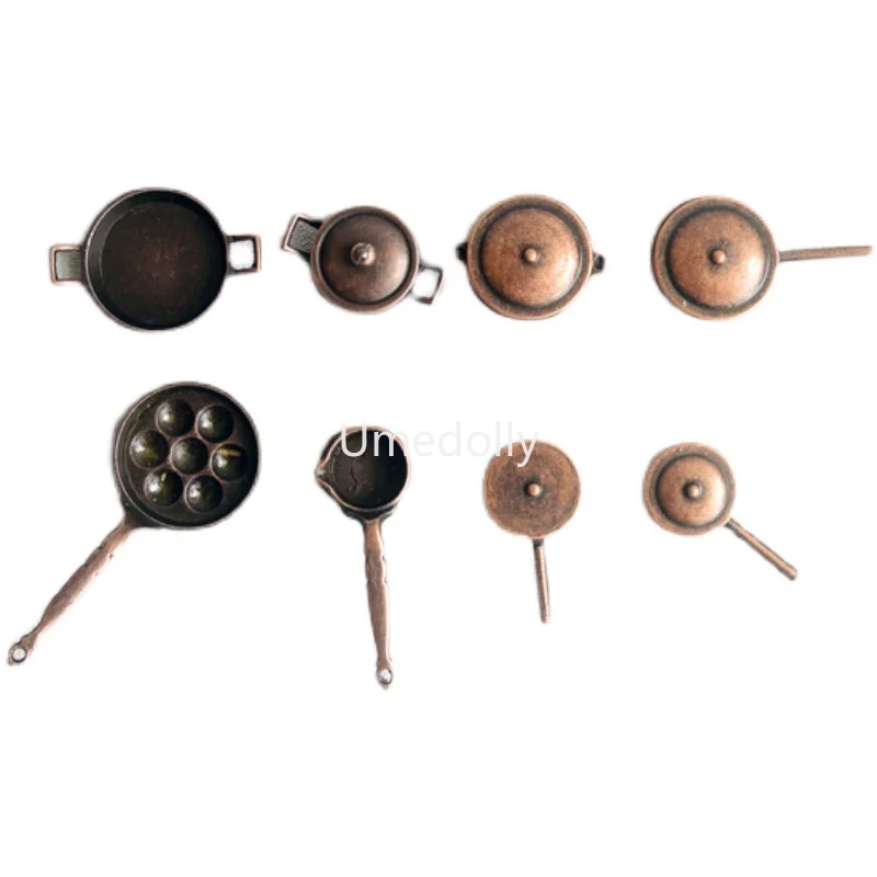 1 Set Retol Miniature Dollhouse Mini Metal Pot Kitchenware for Pretend Play Kitchen Doll Food Toy Accessories