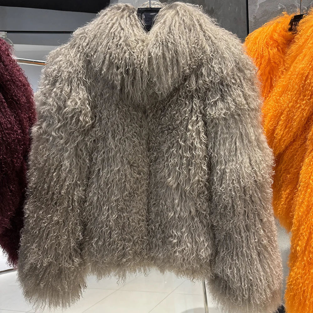 YOLOAgain High Collar Real Mongolia Sheep Fur Jacket For Women 2025 Winter Coats Outerwear