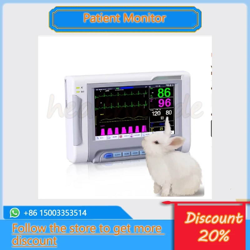 7 inch screen human/Vet use portable 6-parameter monitor ECG/NIBP/PR/SPO2/RESP/TEMP patient monitor vital signs