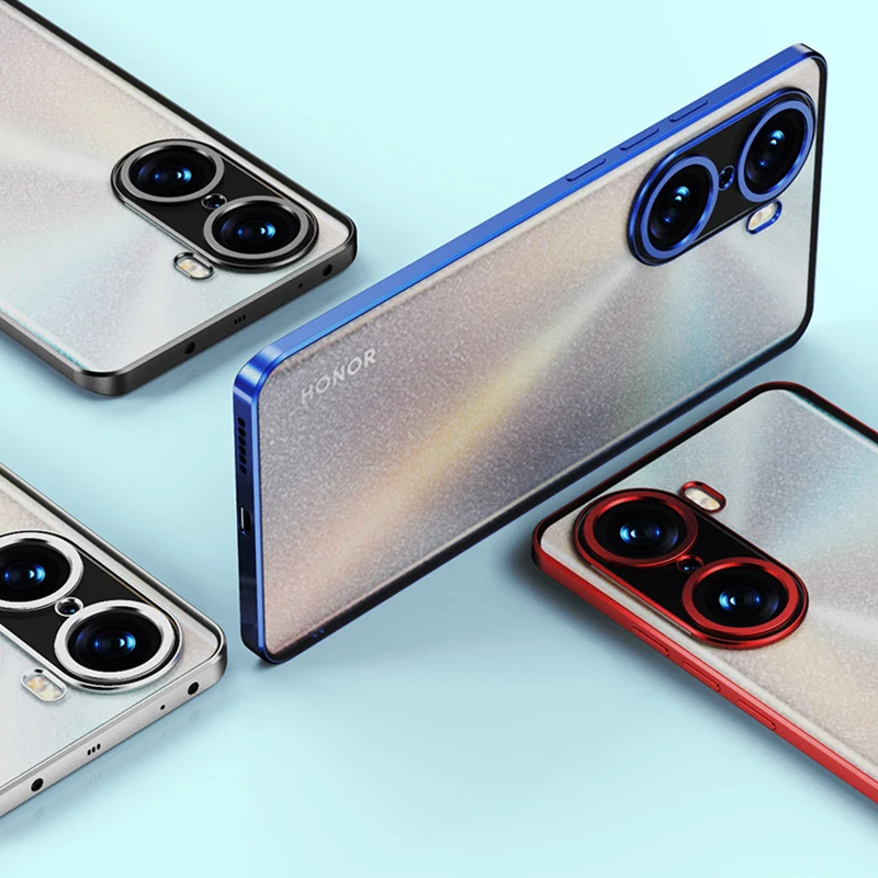 Plating Frame Transparent Matte Anti Fingerprint TPU Case For Honor 50 60 70 Pro Plus Airbag Anti-drop Full Cover Shell_voghion.com