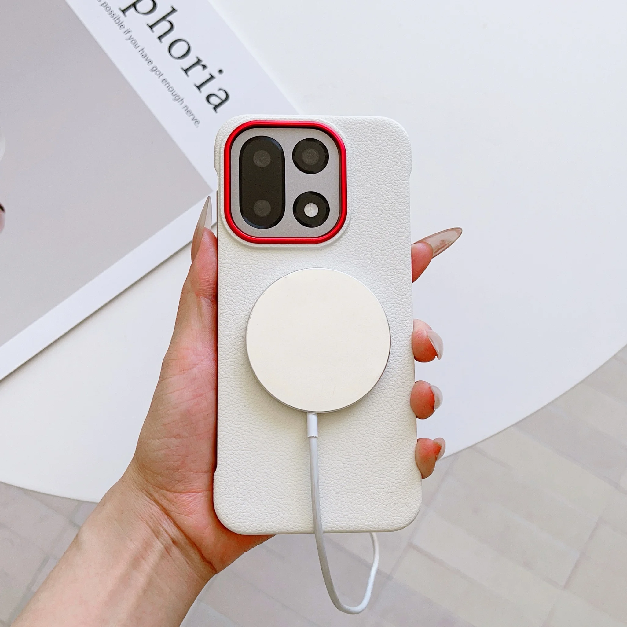 Magnetic Wireless Charging Leather Frameless Protective Phone Case - Shockproof Cover