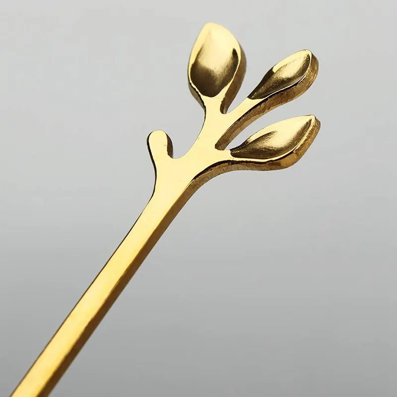 Stainless Steel Spoon 6PCS Creative Personality Stainless Steel Gold Spoons Tree Leaf Spoon Coffee Spoon Tea Home Restaurant Dessert Cutlery Set