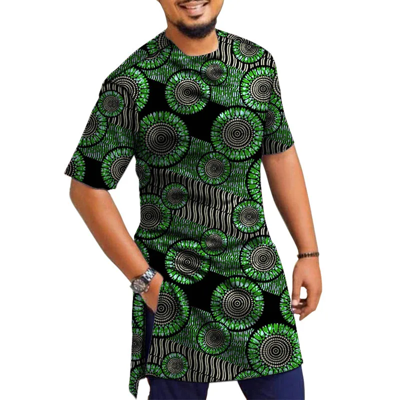 Summer Fashion Men's Print Tops Guaranteed African Wax Half Sleeve Ball Party Shirts