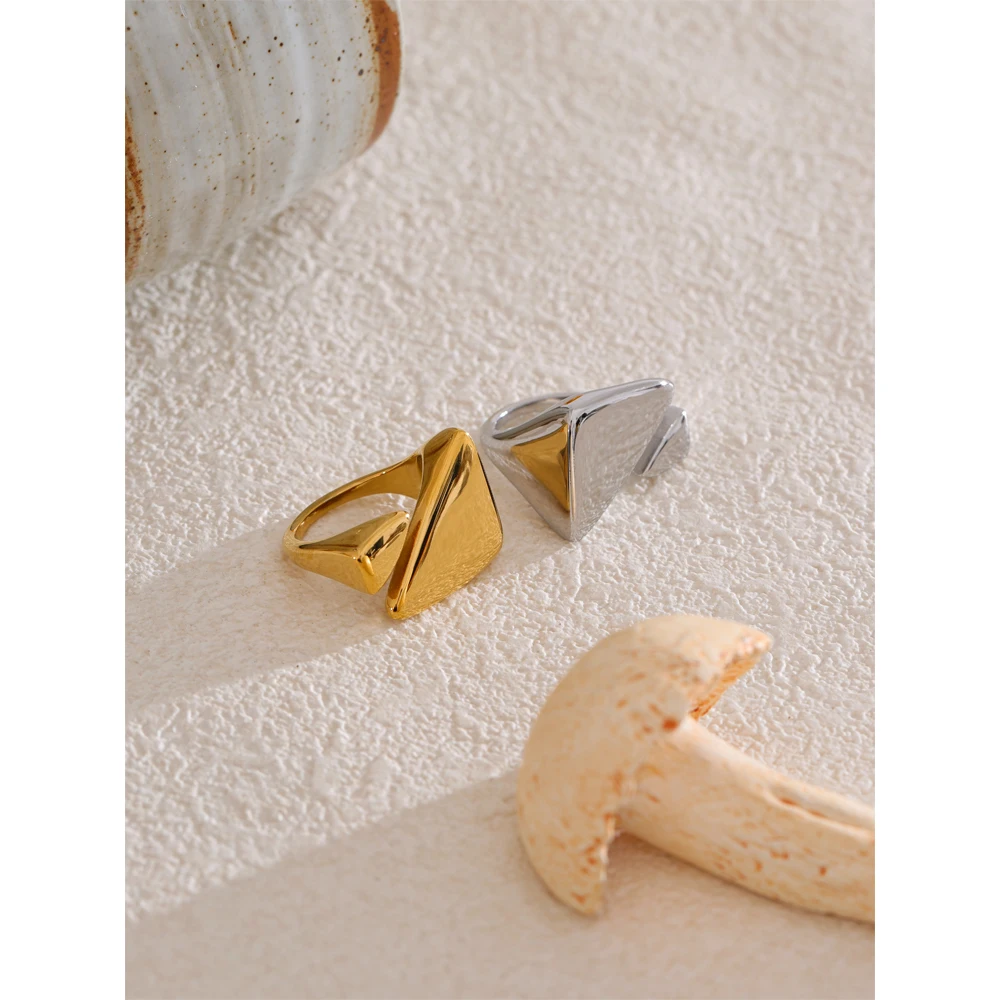 Yhpup Stainless Steel Triangle Adjustable Cast Ring PVD Plated for Women