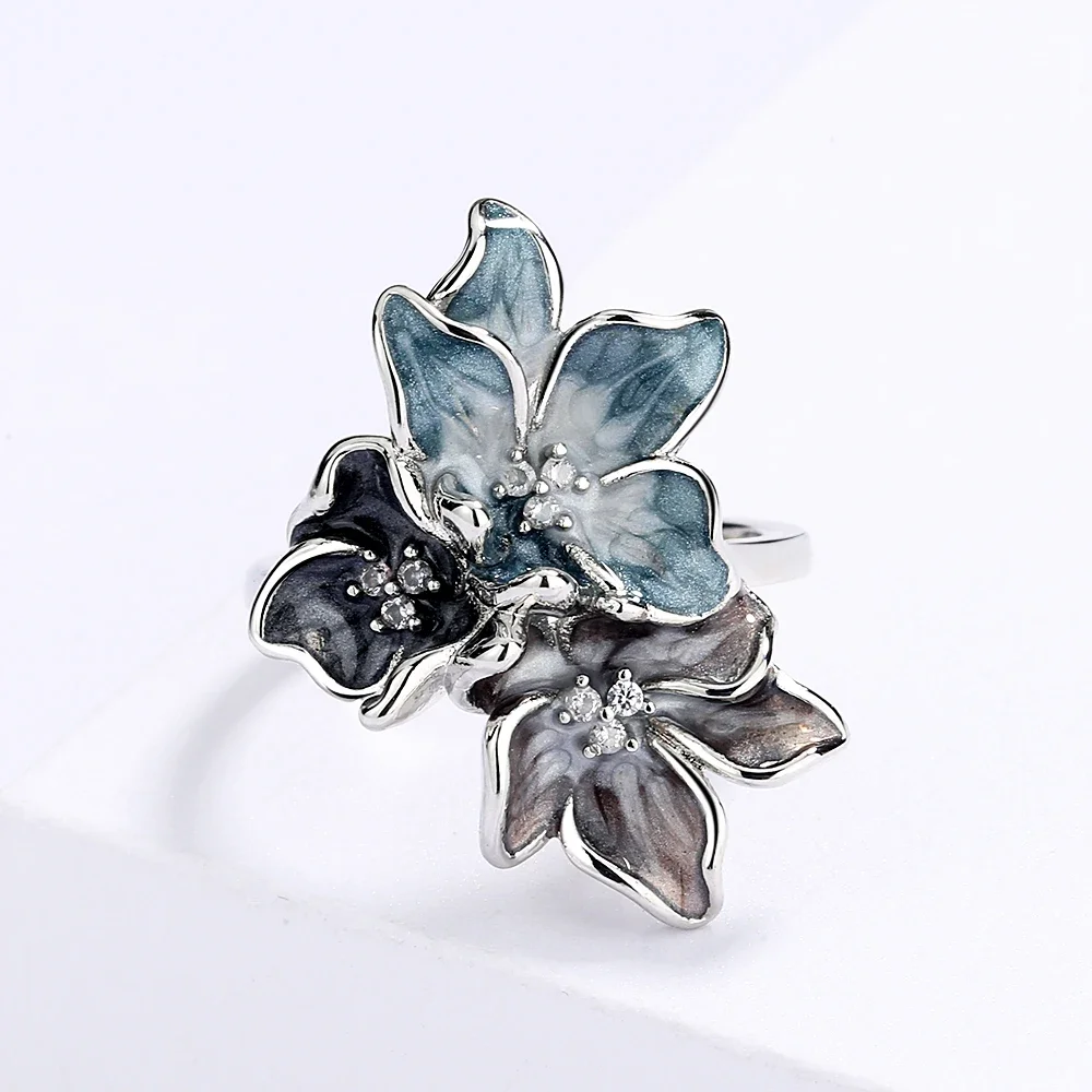 925 Silver Women's Ring Simple Flower Ring Light Color Epoxy Jewelry Handmade Enamel Women's Wedding Jewelry silver rings,silver ring,wedding rings