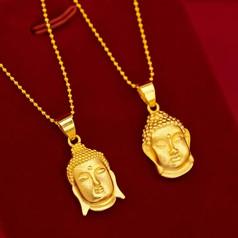 

National fashion women's ancient small Buddha Head Pendant Necklace Vietnam gold plated 24K gold Ping'an Buddha solid Pendant