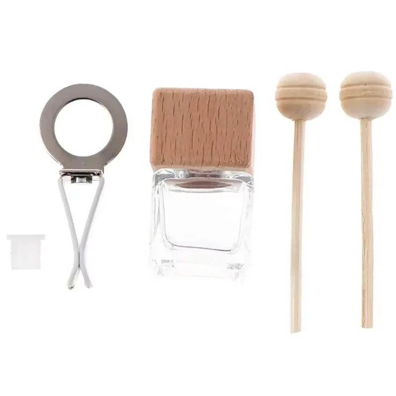 8ml Empty Car Air Freshener Pendant Clip Vent Outlet Diffuser Essential Oil Glass Vial with Wooden Cap Car Fragrance Container 2