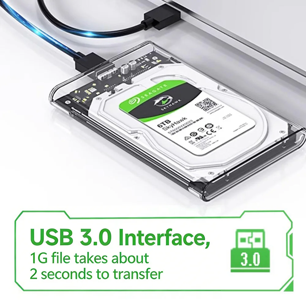 2.5인치 투명 하드 드라이브 케이스, SATA-USB 3.0 인터페이스, SSD/HDD에 적합, DIY 외장 하드 드라이브용