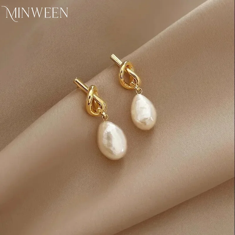 Boucles D'oreilles Pendantes Perles Baroque - Chaîne Frange Plaqué Or 18k