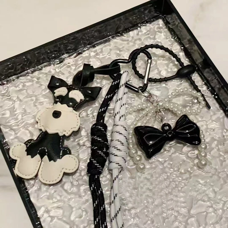 Cartoon Animal Key Chain Cute Schnauzer Keyring For Women PU Leather Dog Puppy Pendant Keychain Backpack Pendant Ornaments