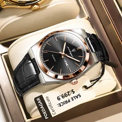 Luxury Men's Quartz Watch with Leather Strap - Waterproof, Luminous, Date Function, Includes Gift Box (930 Rose Gold Black)
