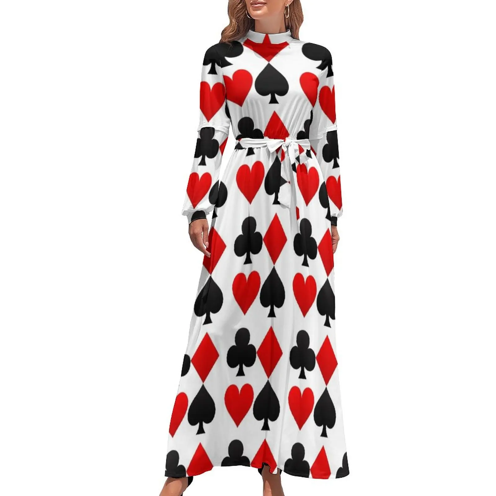 thumbnail image 1 of Vestido largo de fiesta con diseño de cartas de tréboles y espadas de corazones, vestidos de mujer, vestidos de verano para mujer 2024, ropa femenina, 1 of 5