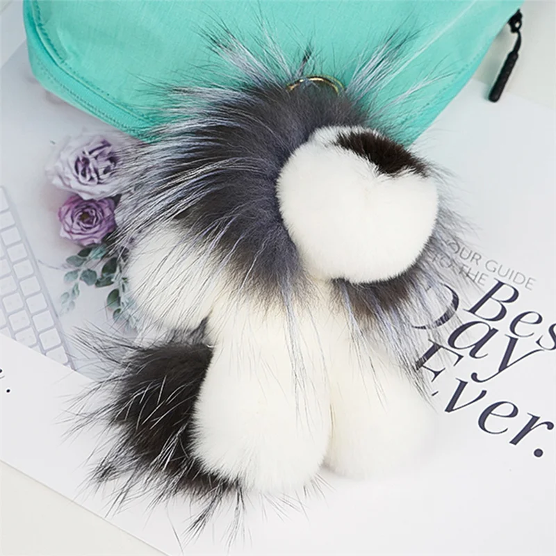 Multi Color Fluffy Real Rabbit Fur Fluffy Keychain Trinkets Women's Toys Fluffy Little Lion Dolls Car Keychain Cute Gift