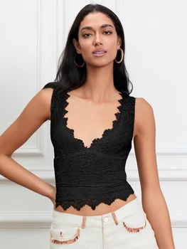 Women Sleeveless Lace Tank Tops Deep V-Neck Casual Vests Summer Fashion Streetwear Camisole Shirts Trendy Blouses 4