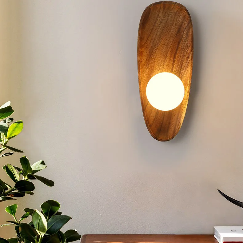 natural Wooden Wall Lamp Glass Lampshade For Living Room Wood Vintage Decor Bedside wall light Sconce Foyer LED Light Fixtures