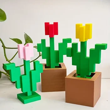 Charming 3D printed pixel rose - perfect for bedroom decoration, no need for power, durable plastic 1
