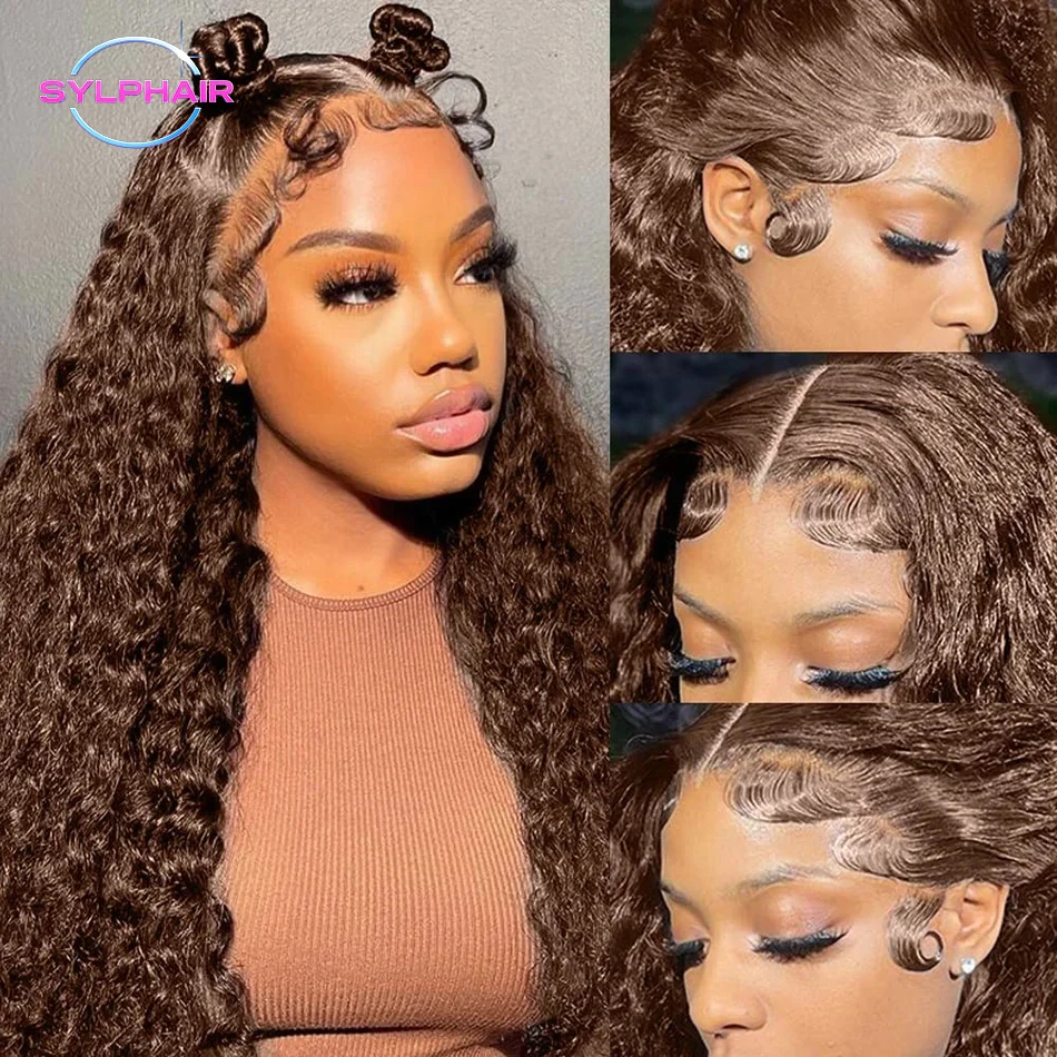 30 Inch Deep Wave Frontal Wig 13x4 13x6 Hd Lace Chocolate Brown Curly Lace Front Human Hair Water Wave Brazilian Wigs For Women 4