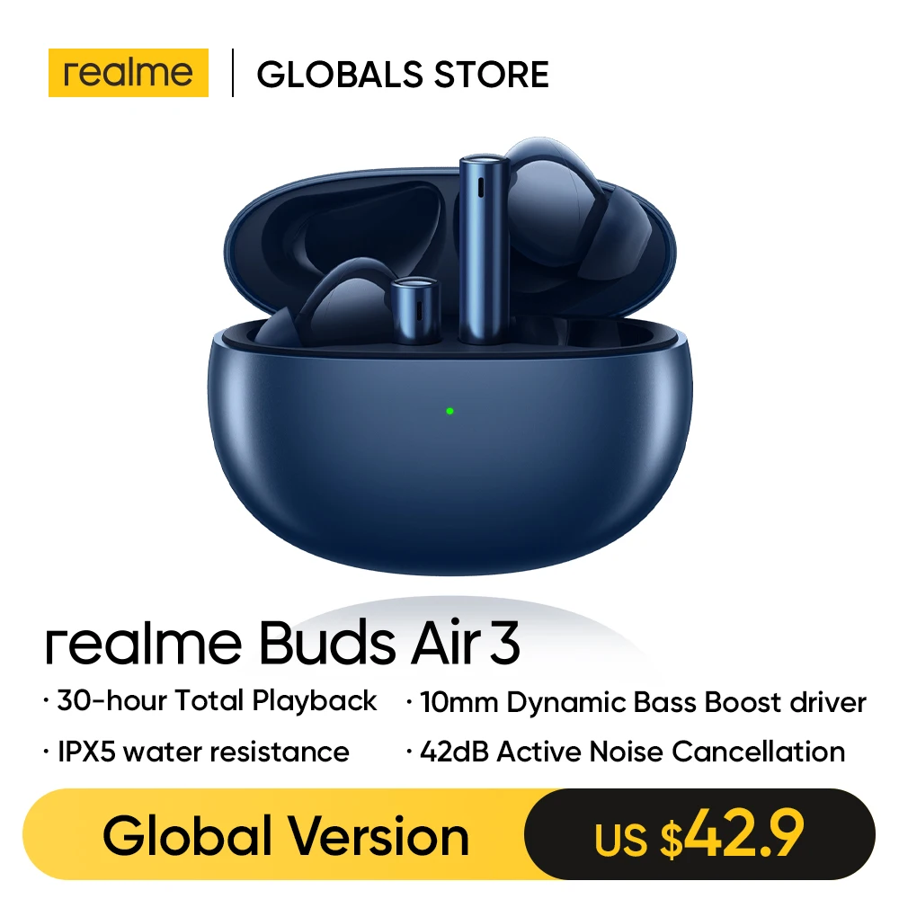 

realme Buds Air 3 TWS Wireless Earphone 42dB Active Noice Cancelling IPX5 Water Resistant Game Music Sports Bluetooth Headphones