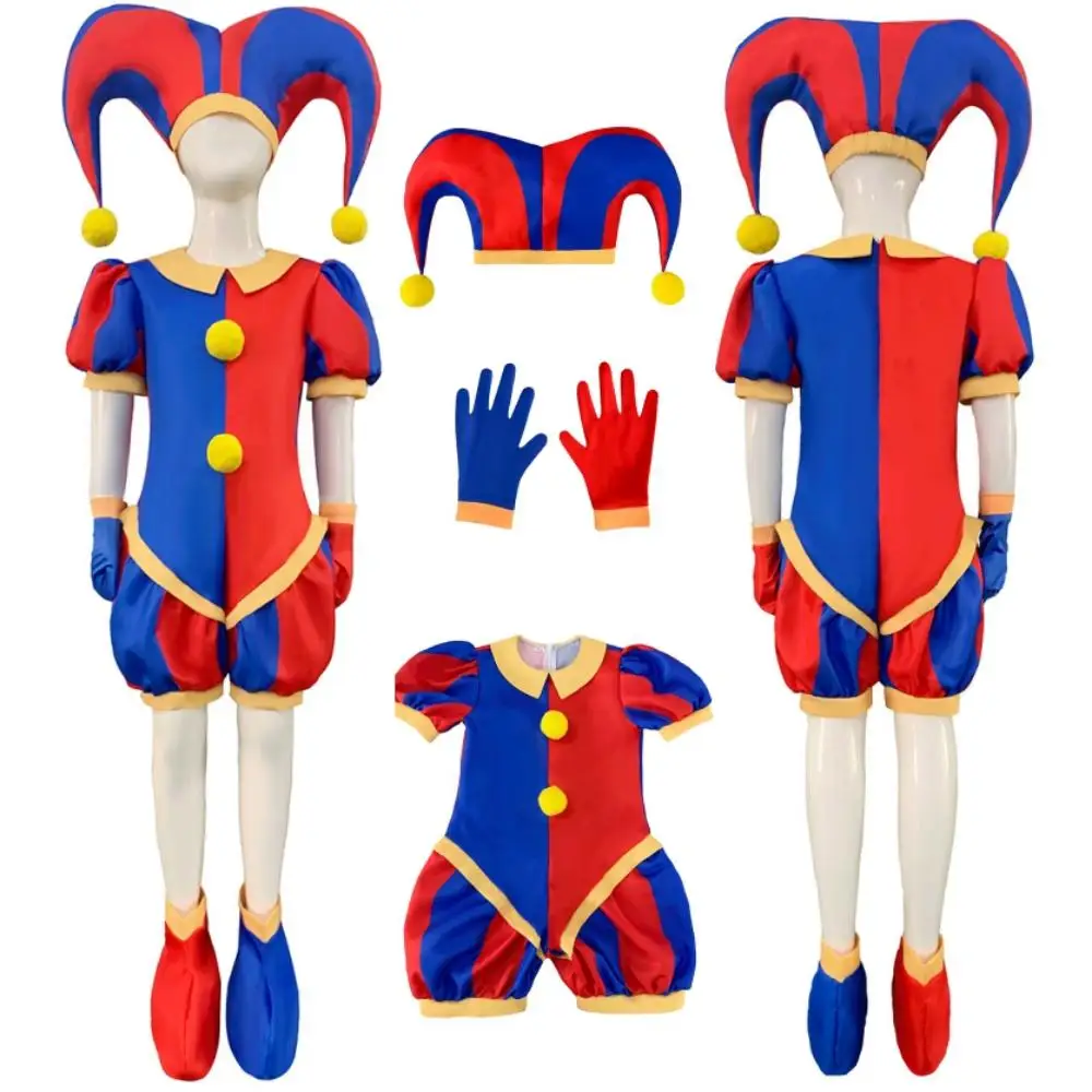 

Pomni Cosplay Costume Anime The Amazing Digital Circus Bodysuit for Kids Adult Clown Halloween Christmas Party Funny Outfits