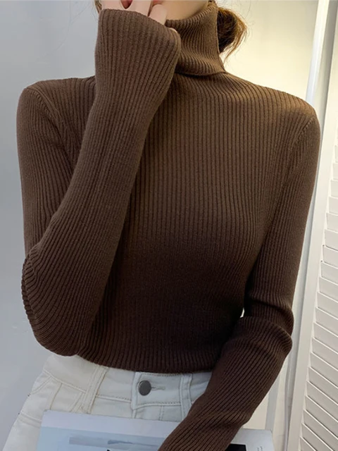 ZOKI New 2022 Women Pullover Turtleneck Sweater Autumn Long Sleeve Slim Elastic Korean Simple Basic Cheap Jumper Solid Color Top 2