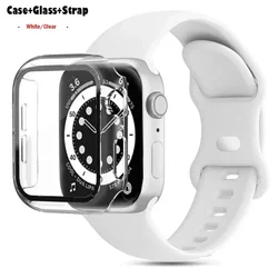 Stylish Silicone Bracelet for Apple Watch - Glass Case with Watchbands (White Clear 14)