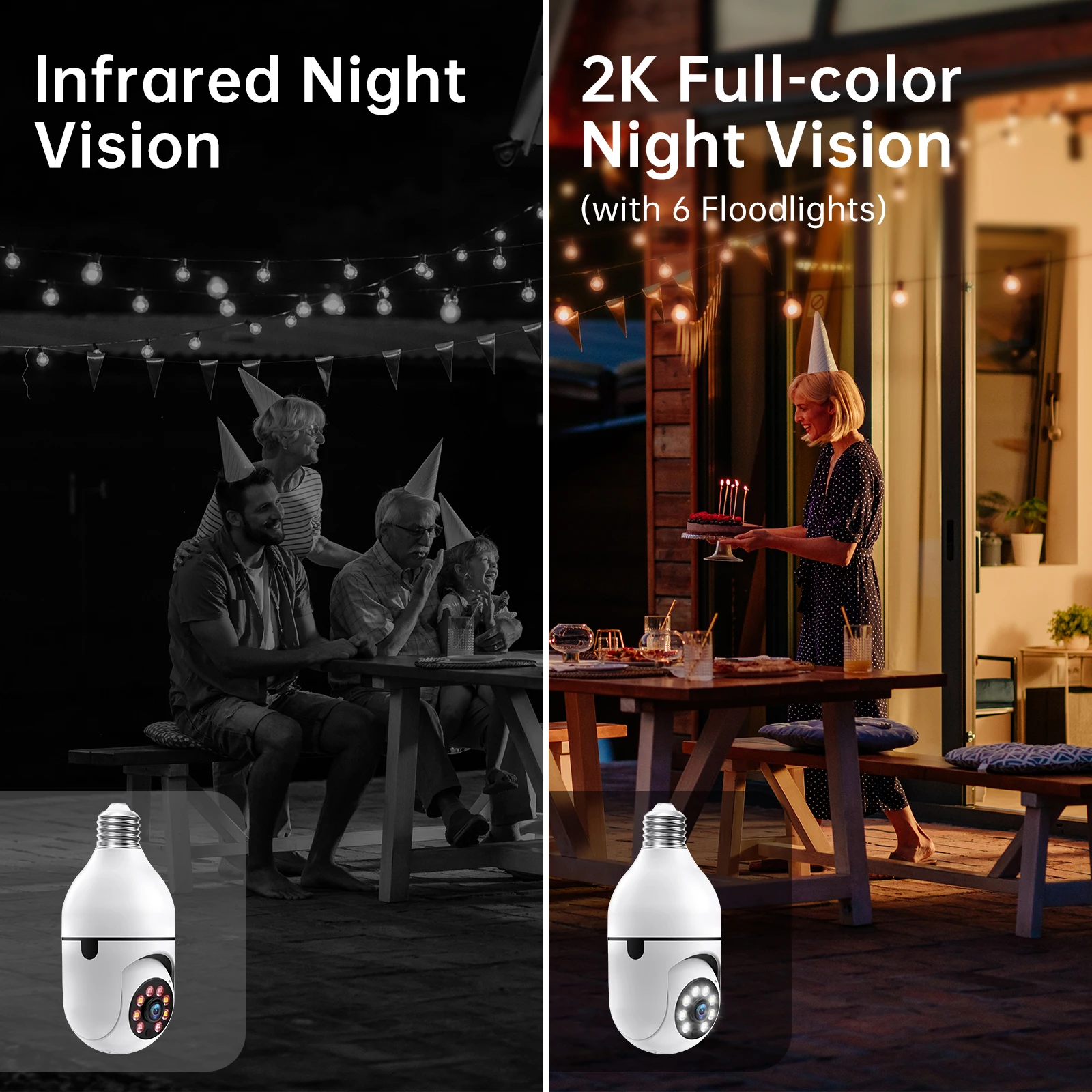 Bulb Security Cameras3 MP Outdoor Wireless WiFi Camera Color Night Vision 5GHz, 360 Degree, E27 Light Socket Screw In Security 5