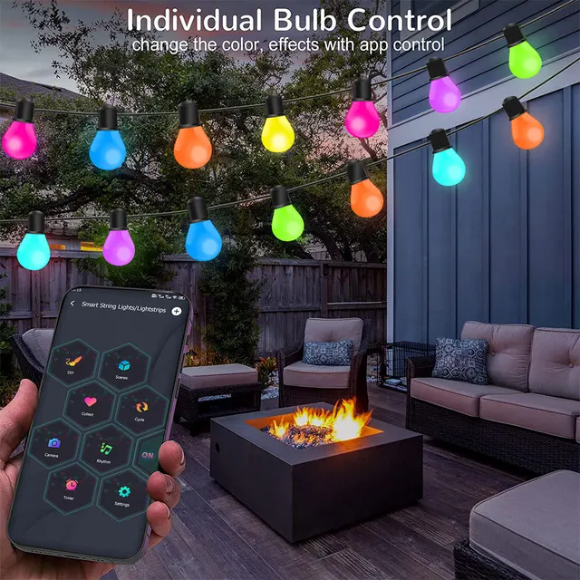 Bluetooth Színes G40 Led Izzó Húr 15M 25 Blubs Festoon Tündérfények Karácsonyi Hálószoba Kültéri Kerti Dekoráció Könnyű Koszorú - Image 3