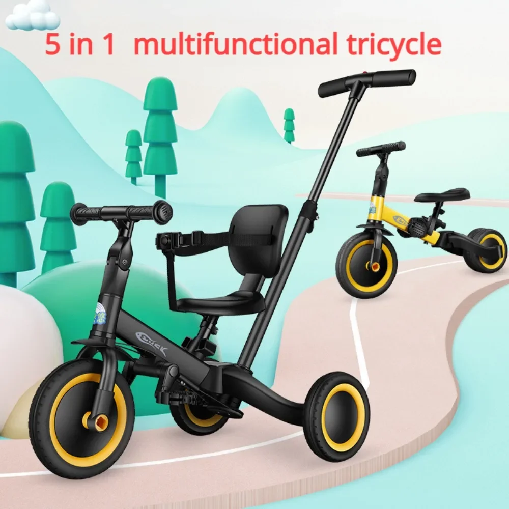 5 in 1 Toddler Tricycle Height Adjustable Push Trike for Kids Stroller Seat with Belt & Guardrail Bike Scooter for Boys & Girls