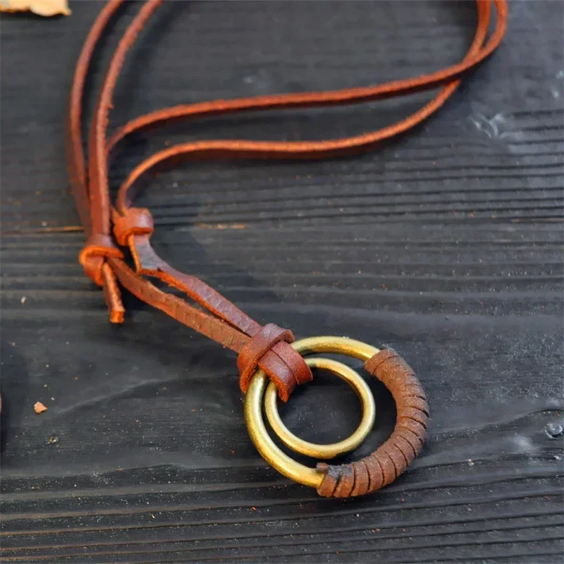 Vintage Retro Leather Cord Necklaces Vintage Circle Pendants