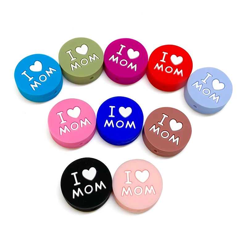 10pcs Silicone Love MOM Beads Kids Teething Toddler Toys Food Grade Silicone Teethers DIY Pacifier Toy Accessories Teething Toys Teething Beads Baby Silicone Accessories