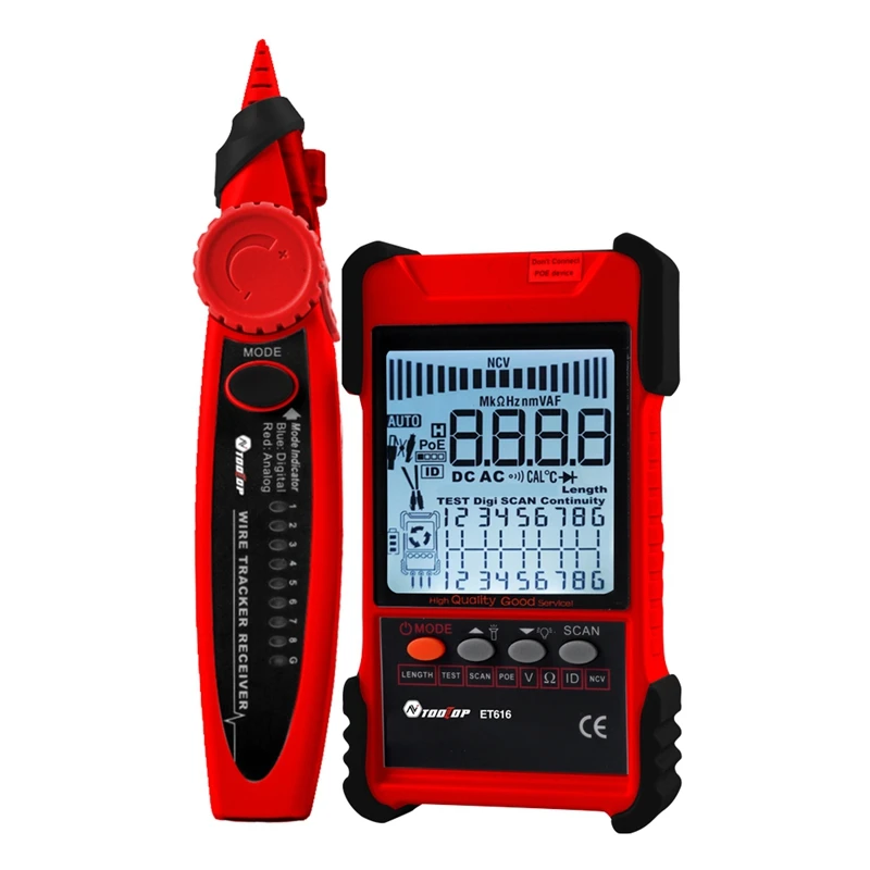 TOOLTOP ET616 ET618 Network Cable Tester LCD Display Analog Digital Search POE Cable Pairing Length Wiremap