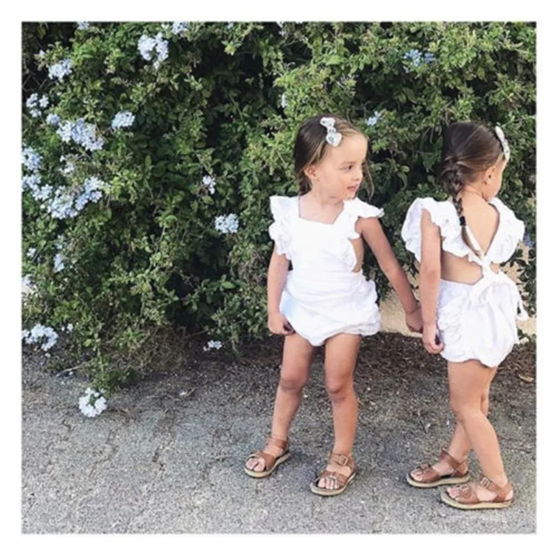 بدلة صيفية بدون أكمام للفتيات الصغيرات من عمر 0 إلى 24 شهرًا مكشكشة باللون الوردي والأبيض والأصفر والأخضر للفتيات الصغيرات