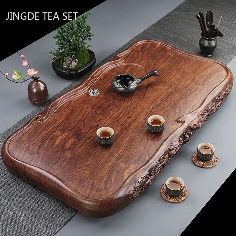 High Grade Ebony Tea Tray Living Room Solid Wooden Tray Decorative Chinese Drainage Type Tea Board Home Teaware Tools Tea Table