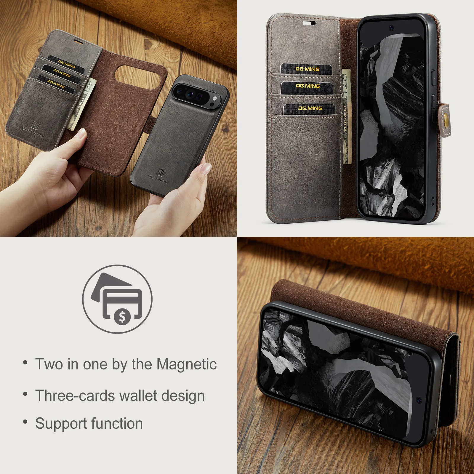 Magnetic Detachable 2-in-1 Flip Leather Wallet Phone Case by DG.MING