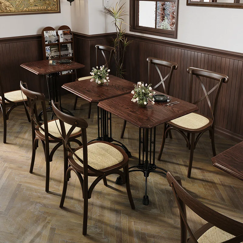Bar Table Chair Combination 10 Retro American Style Cafe Solid Wood Table and Chair