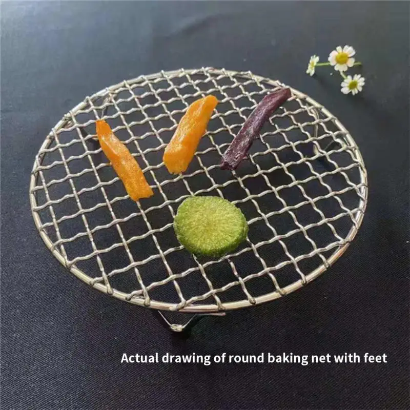 Stainless Steel Grill Net Leg Round Bacon Net Multi-function Rust Proof Non Stick Grill Grille Air Frying bbq grill mesh stainless steel grill net