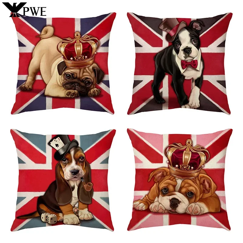 

British National Flag Dog Pillows Case Cute Dog Linen Throw Pillow Cover for Bed Sofa Living Room Pillowcases for Pillows