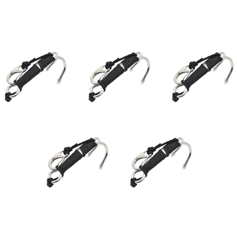 

KEEP DIVING 5X Scuba Diving Double Dual Stainless Steel Reef Drift Hook With Line And Clips Hook For Dive Underwater,Black