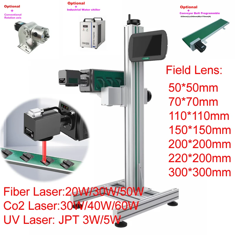 

30W 50W Flying Fiber Laser Marking Machine UV JPT 3W 5W Glass Engraving Machine CO2 Metal Pipe 40W 60W Laser Cutting Machine