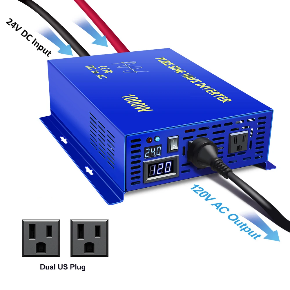 1000W Pure Sine Wave Solar Inverter 12V to 220V Off Grid Power Inverter Generator Converter 24V/36V/48V DC to 120V/230V/240V AC