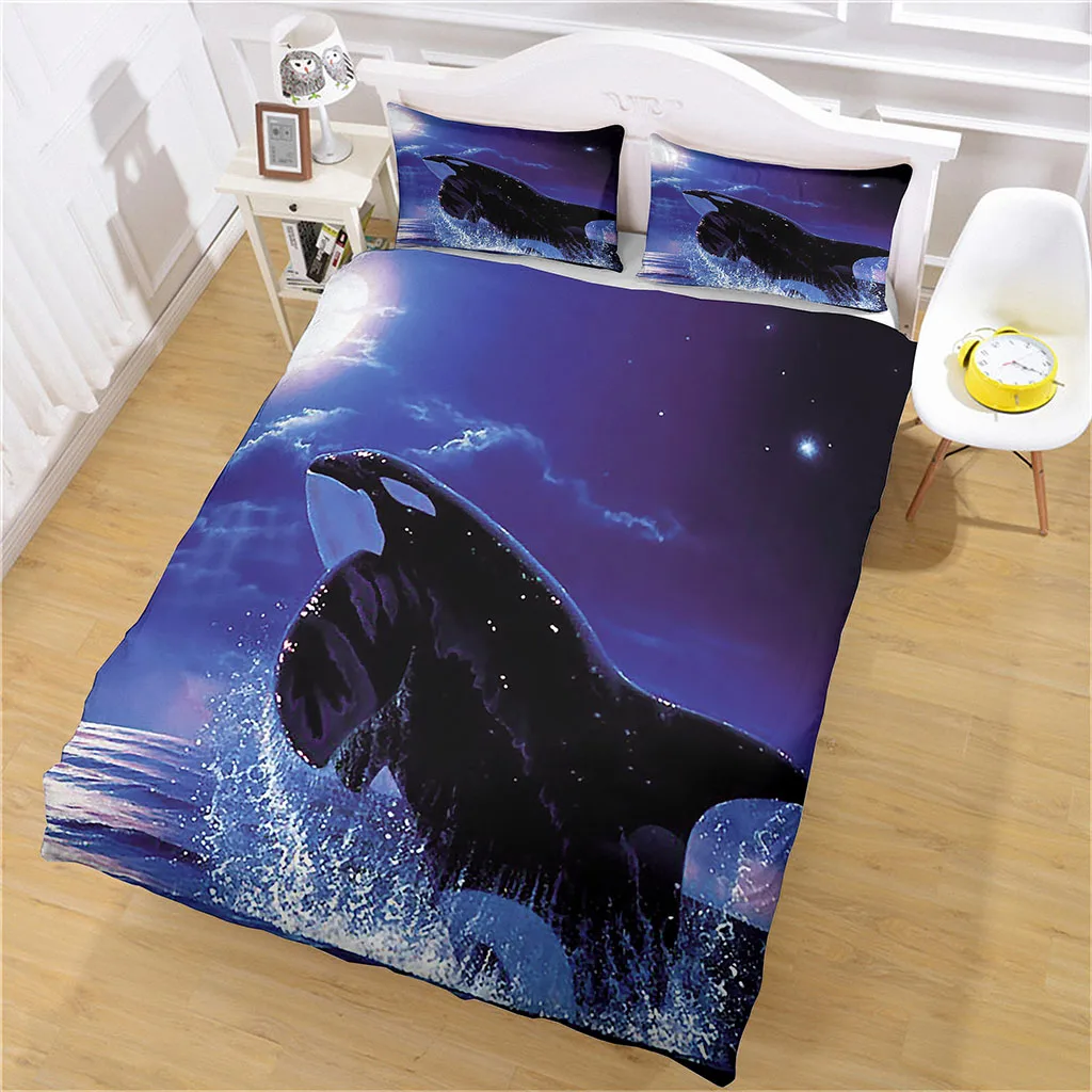 

Duvet Cover 3D Bedding Set, Quilt Cover For Cartoon Sea Animal Whale Child Boys Teens, Microfiber Queen For Girls Kids Room