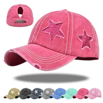 Retro Y2K Star Washed Denim Hole star Baseball cap Snapback Hats Autumn Summer fishing Hat Men Women Caps Casquette hats Gorras