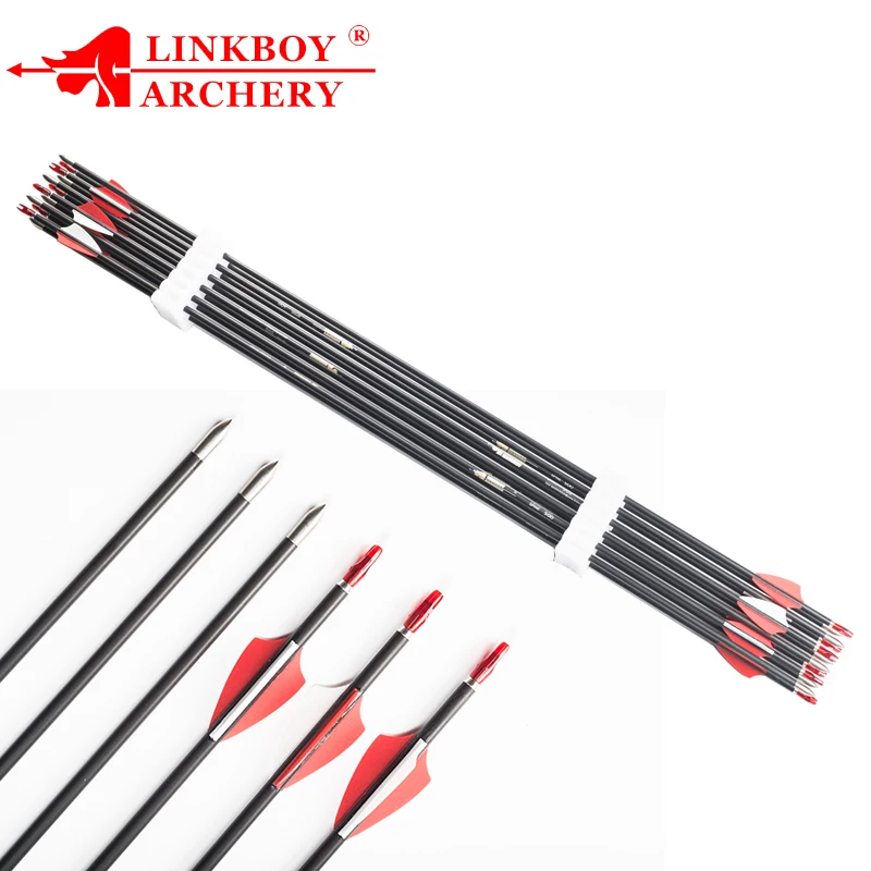 ID4.2 Sp400-1000 Carbon Arrows Shafts Nock Point Vane Bow Archery Hunting 12PCS 