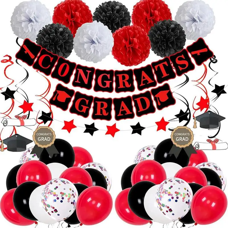

Graduation Balloons Set 2023 Graduation Party Supplies with Hanging Banner Paper Pom Poms Graduation Backdrop Photography Props