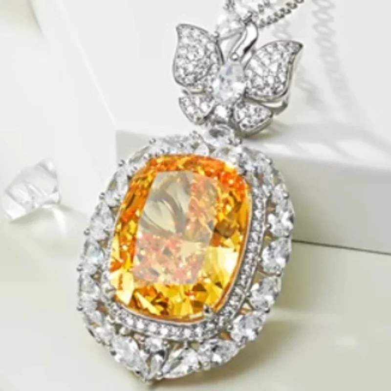 

Spring Qiaoer 925 Sterling Silver Pear Cut 15*20 MM Lab Citrine Pink Gemstone Women Butterfly Necklace Pendant Wedding Jewelry
