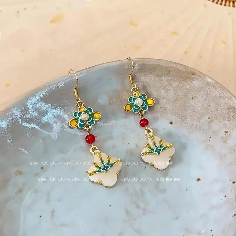 New Chinese Ancient Versatile Drop Glaze Lucky Flower Women's Long Style Tassels, Personalized Design Sense, Earrings, Niche Earrings_voghion.com