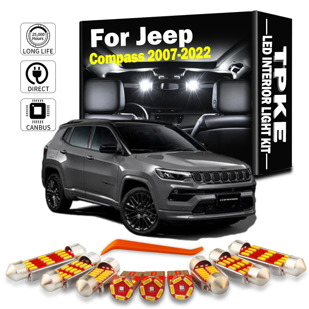 Jeep Compass 용 TPKE Canbus 2007-2020 2021 2022 자동차 LED 인테리어지도 돔 트렁크 라이센스 플레이..
