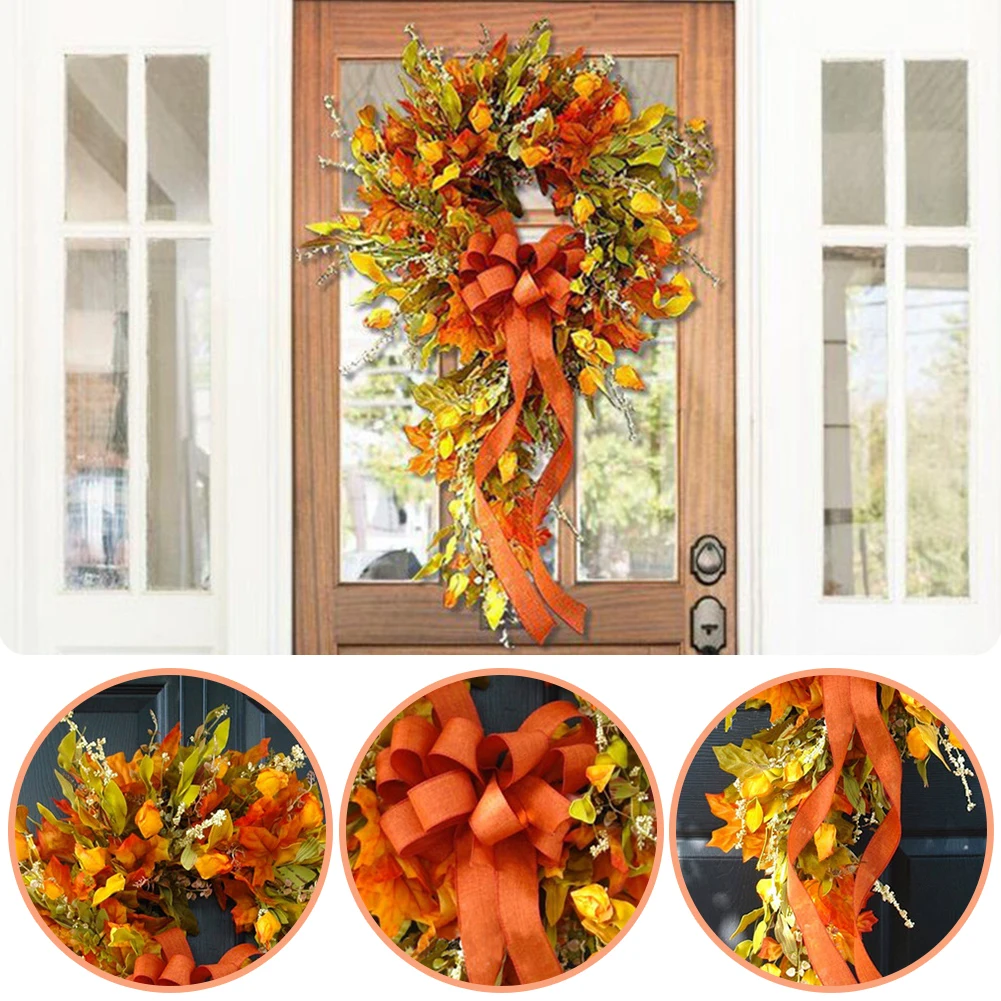 Artificial Maple Leaf Autumn Wreath for Home and Restaurant Decor