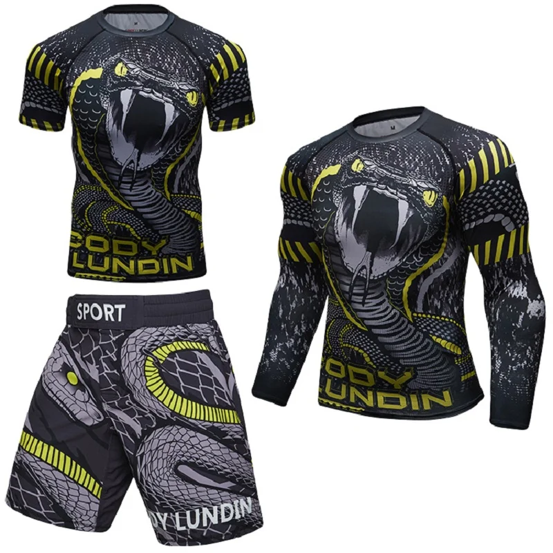 3 Piece Cody Lundin Men Tracksuit Jiu Jitsu Bjj Rash Guard Sets 3D Print Compression Sportswear Fitness Sweatsuit for Men Gym 3